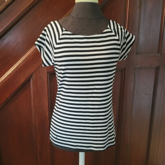 Lauren Ralph Lauren Tops - Lauren Ralph Lauren Black & White Striped Cap Sleeve Top Size PL